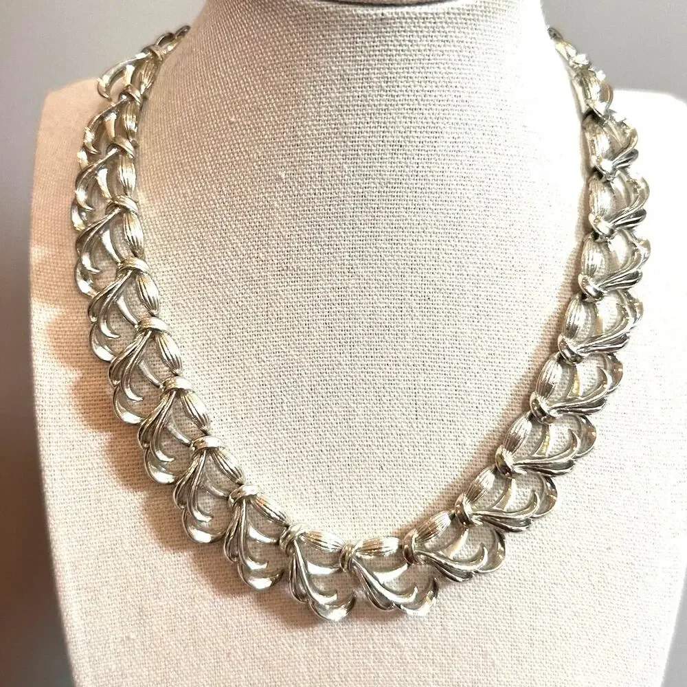CORO Necklace Vintage Retro Jewelry Silver tone Choker Chunky 13 /12